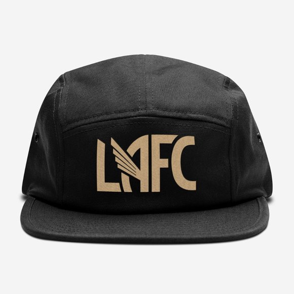 NEW LAFC Los Angeles FC Soccer Logo 5 Panel Camper Strapback Hat BLACK - Picture 1 of 5